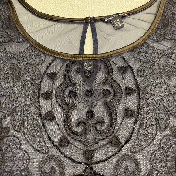 Navy blue sheer lace top - Picture 2 of 6